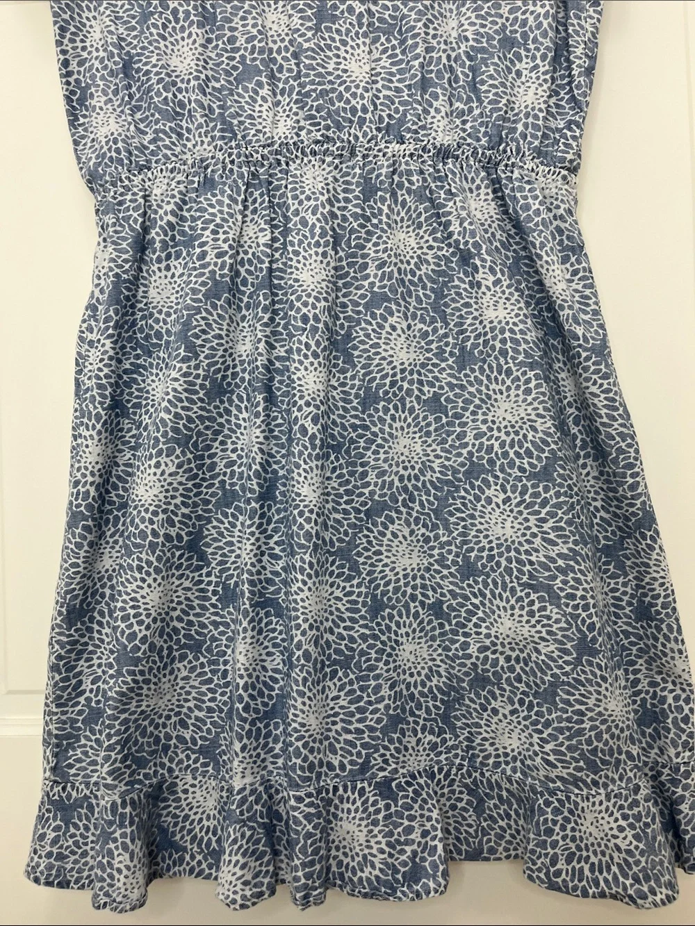 J. Crew Light Blue Denim Floral Printed Faux Wrap Mini Dress - Size Small